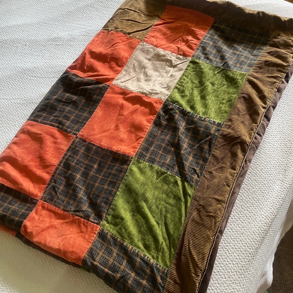 Handmade and well loved corduroy patchwork blanket throw - Picture 12 of 16